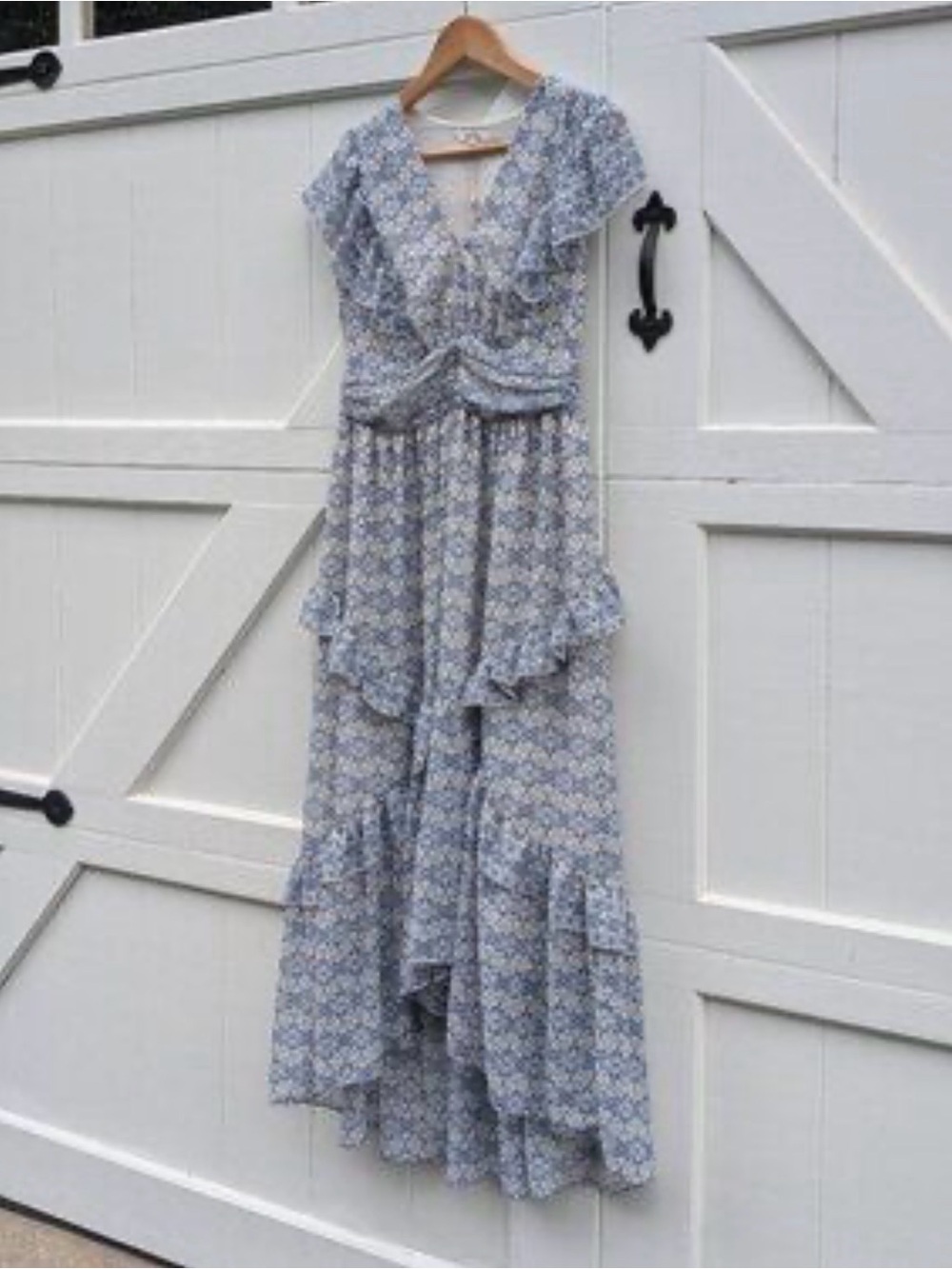 Max Studio XS Blue Floral Ruffle Maxi Dress - Party Dress - Cocktail Dress